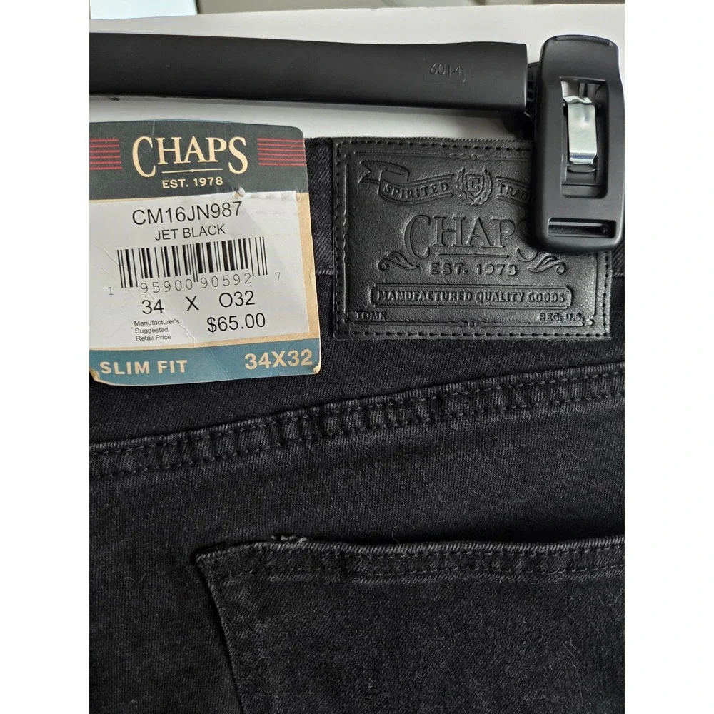 Chaps Mens Slim Fit Jeans Jet Black Stretch Denim Pants 34x32 CM16JN987